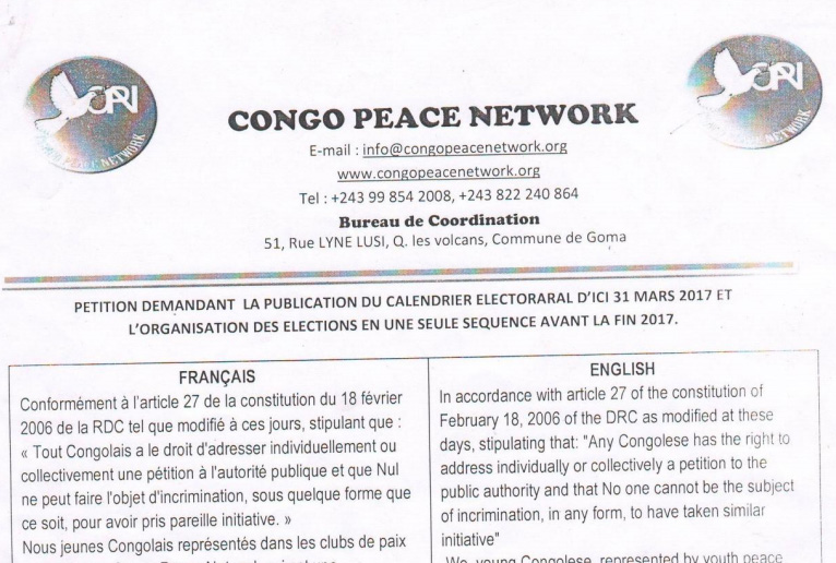 Pétition des Jeunes à la CENI sur la publication du calendrier électoral
